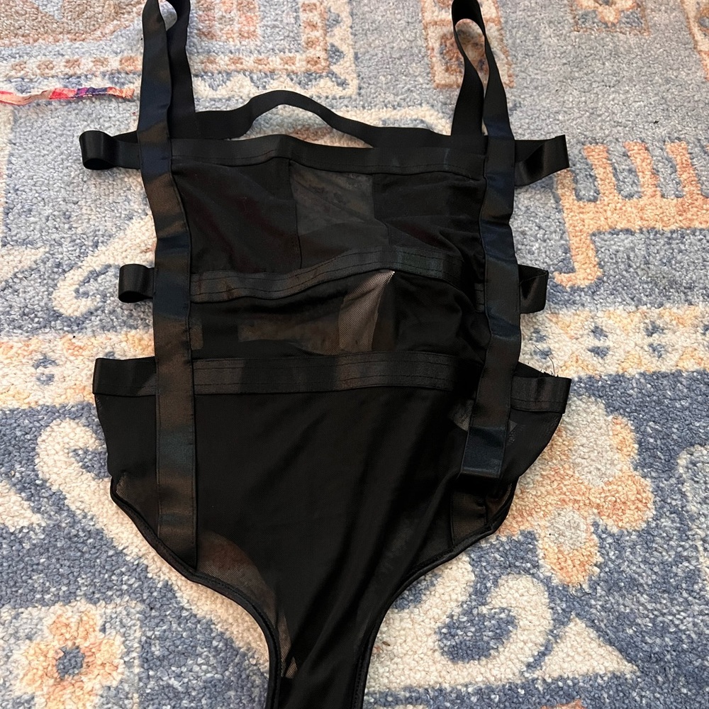 Black bodysuit with cutouts silky and mesh